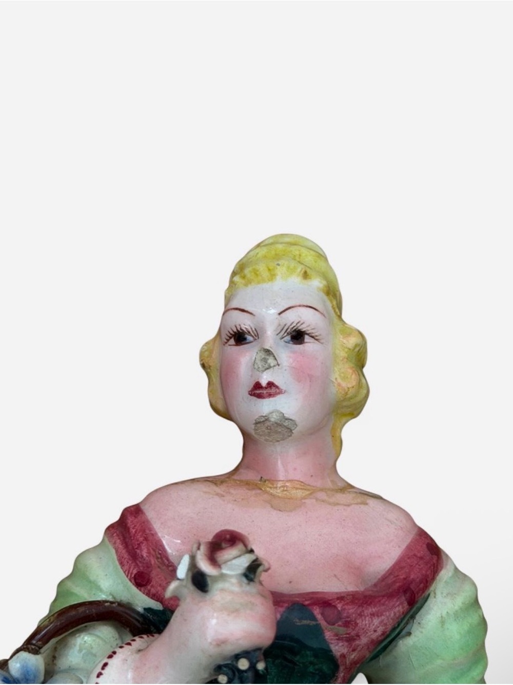 Vintage 1950s Italian Porcelain Victorian Lady Figurine- Pink & Green Floral - Picture 5 of 7